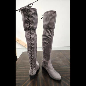 Charles by Charles David Grey Faux Suede Corset Over Knee Boots sz 7.5 NWOT